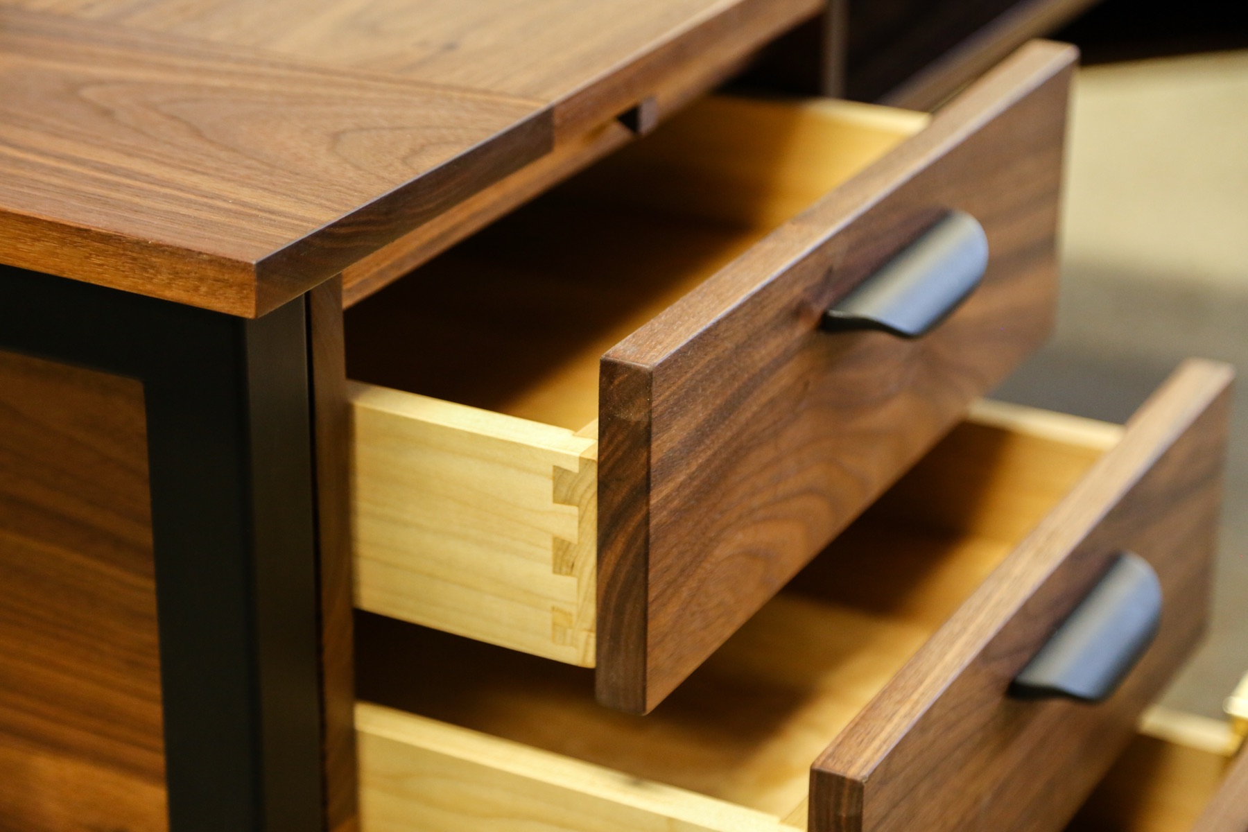 Walnut desk with open dovetailed drawers