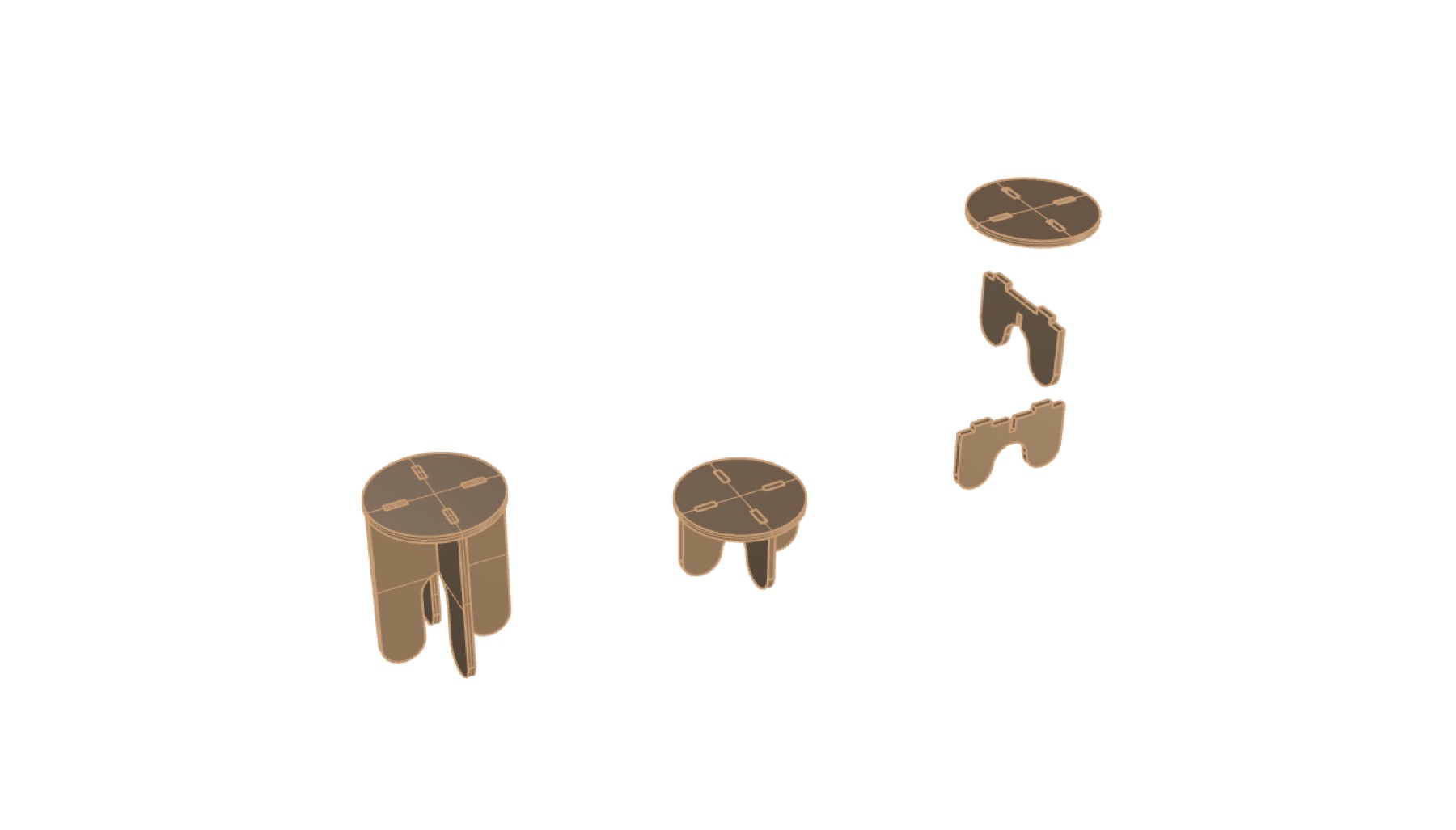 Digital model of slotted plywood stools
