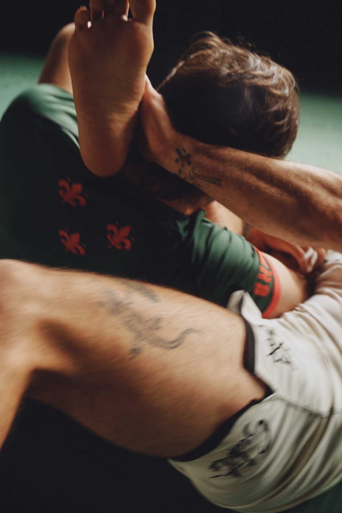 Close detail of a guard, Subito shorts and rash guard